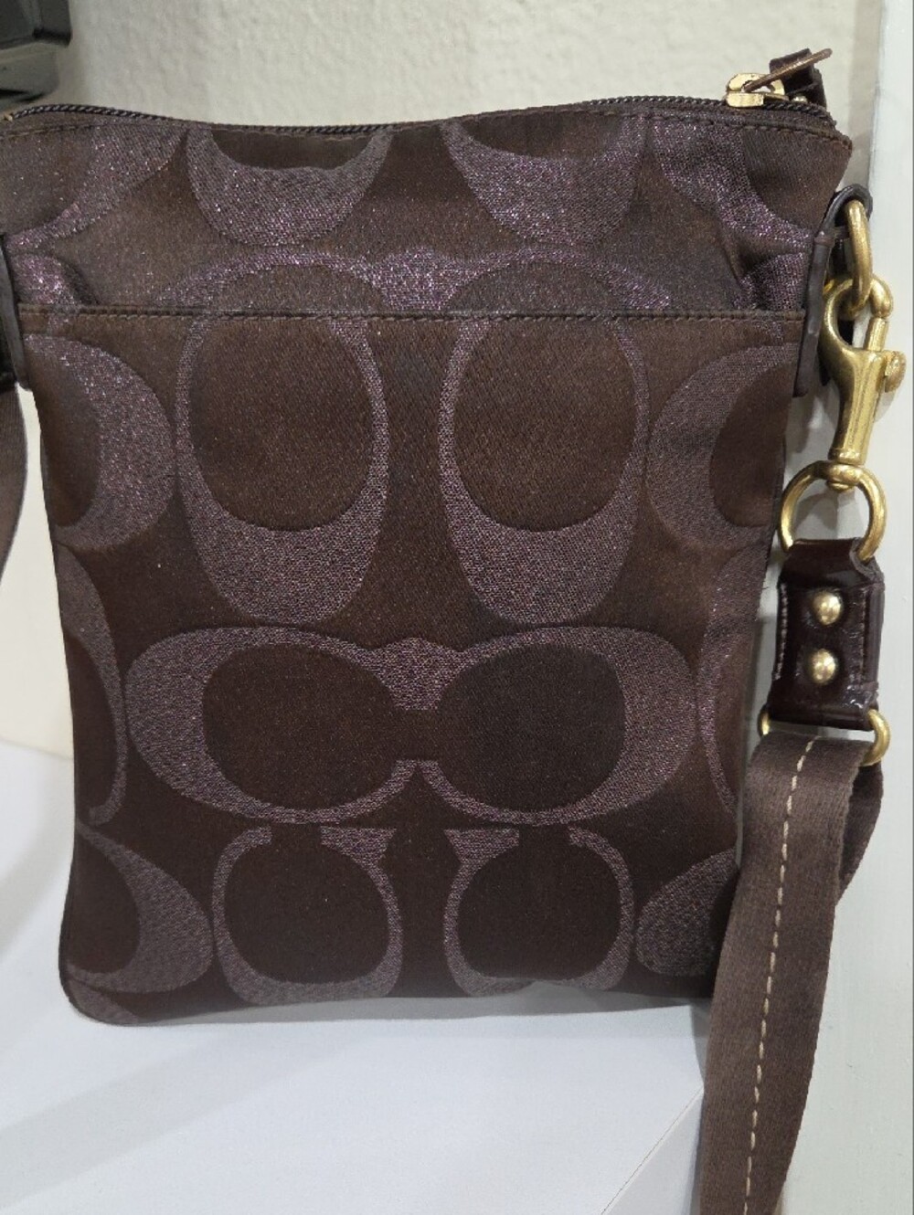 Coach Signature Swingpack Dark Brown Sparkly Crossbody with Stud Accents - Picture 2 of 7